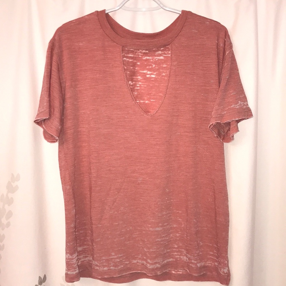 Lucky Brand salmon choker neck burnout top Sz M